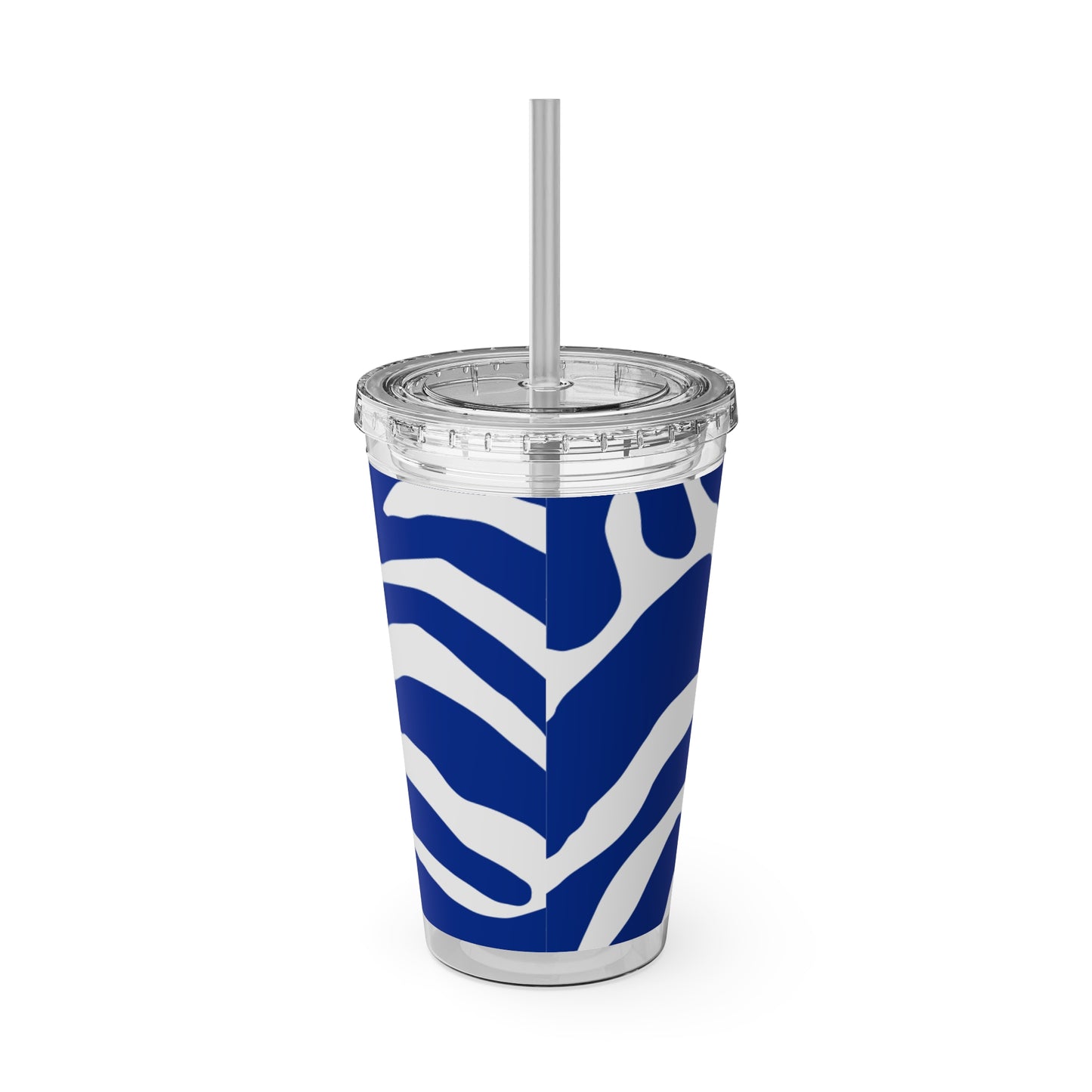 Blue & White Sunsplash Tumbler with Straw, 16oz