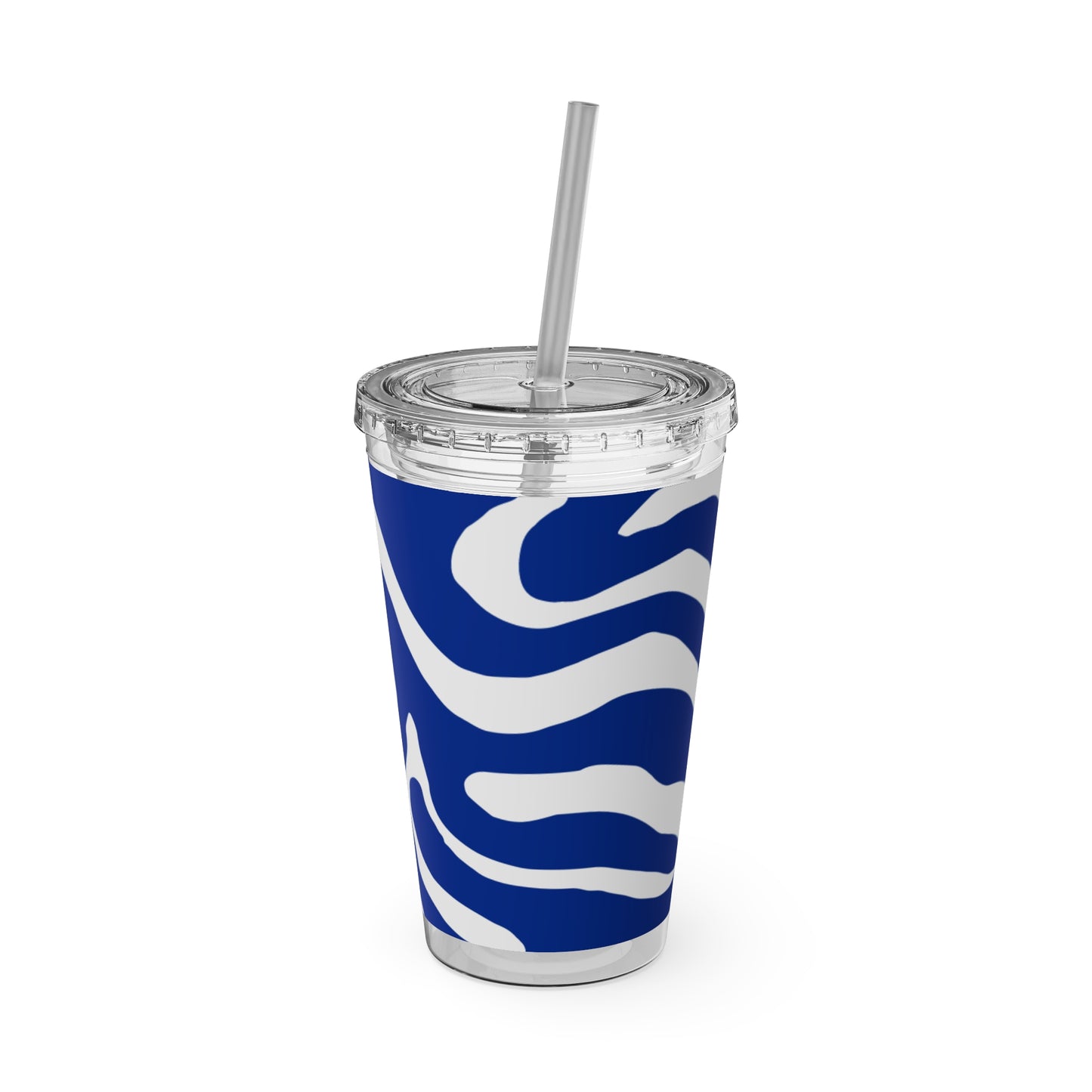 Blue & White Sunsplash Tumbler with Straw, 16oz