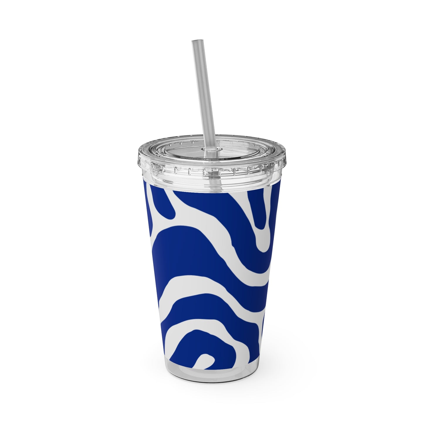 Blue & White Sunsplash Tumbler with Straw, 16oz