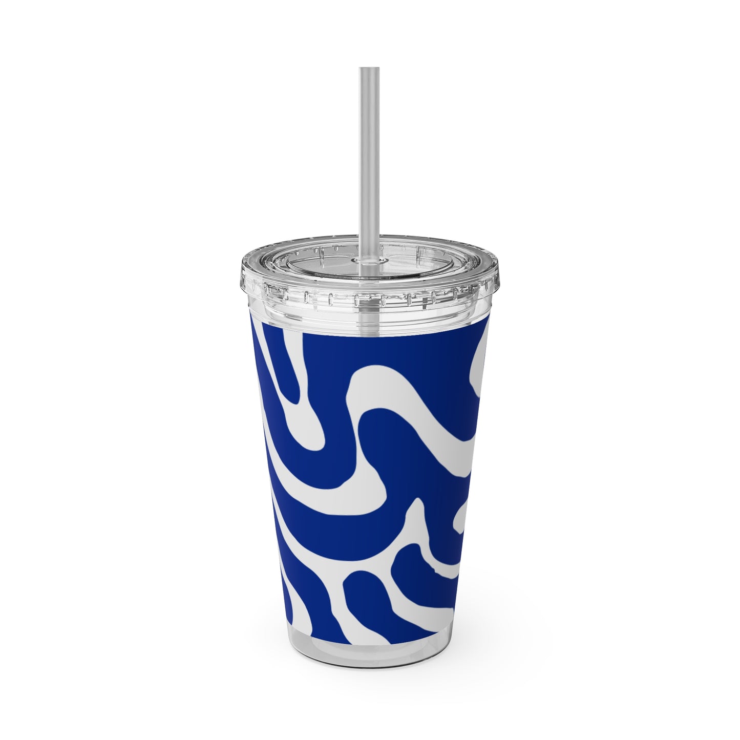 Blue & White Sunsplash Tumbler with Straw, 16oz