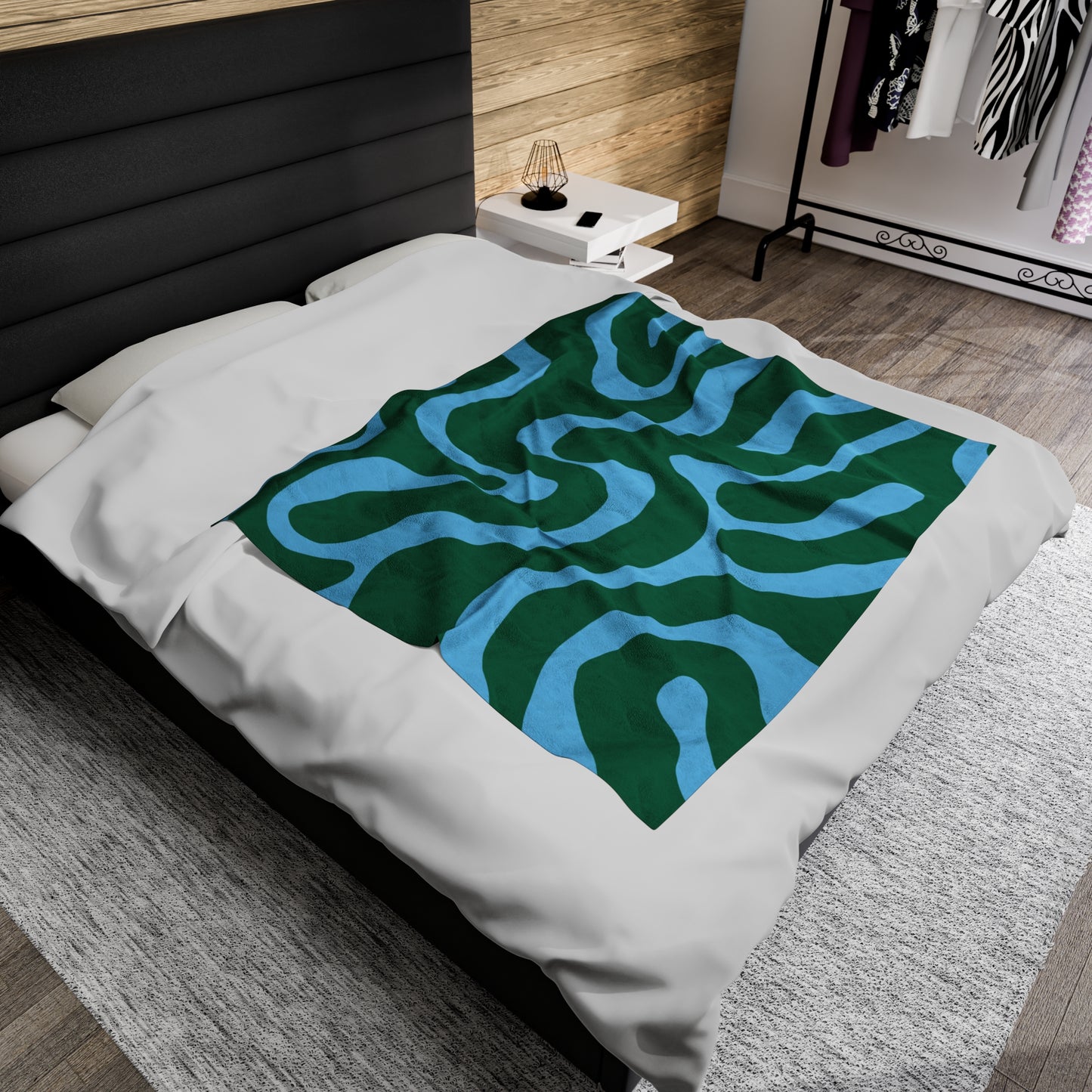 Green and Blue Velveteen Plush Blanket