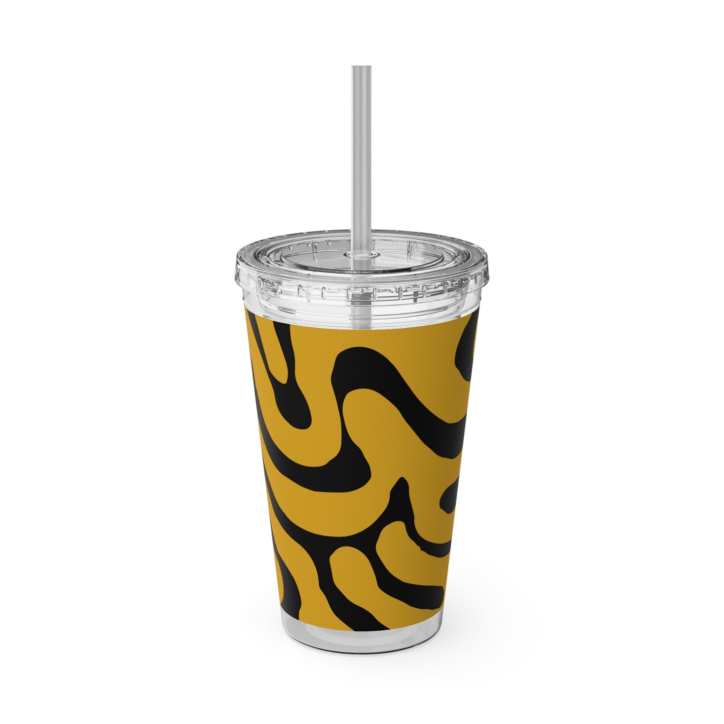 Black and Yellow Sunsplash Tumbler with Straw, 16oz